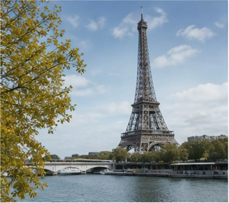 The Eiffel Tower seen from across the river in Paris